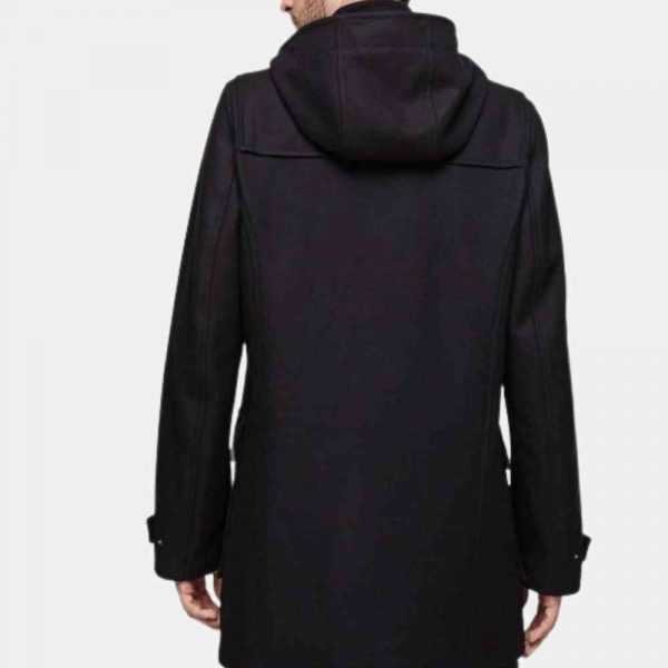 black hooded duffle coat