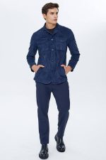 Blue Mens Suede Leather Jacket