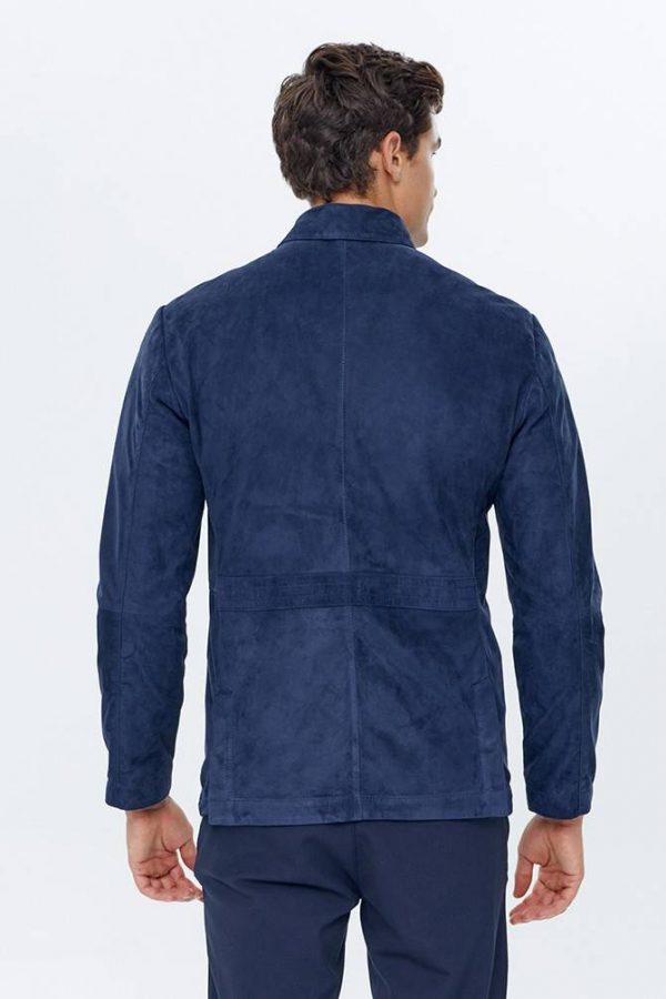 Blue Mens Suede Leather Jacket