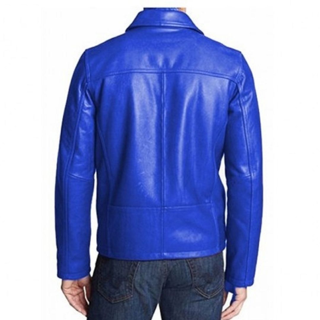 Men's Royal Blue Leather Jacket Blue