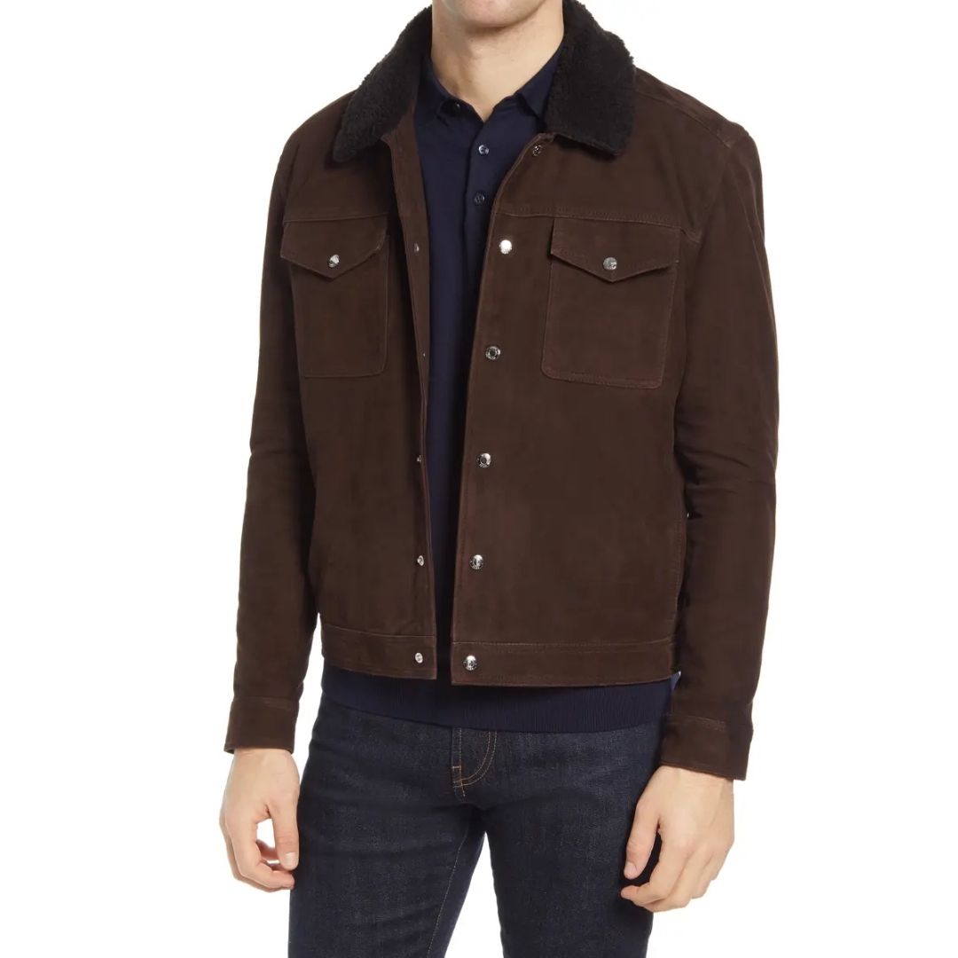 Miles Suede & Genuine Shearling Trucker Jacket | Free Shipping