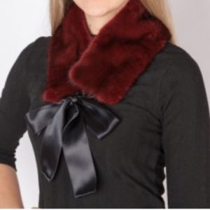 Red mink fur collar-neck warmer