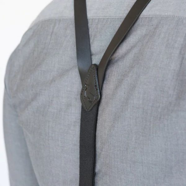 Black Leather Skinny Suspenders with Metal Hook Closure