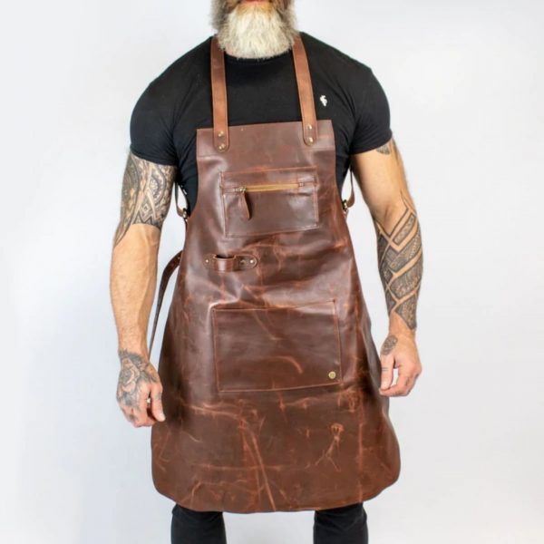 Cross-back Pocketed Leather Apron