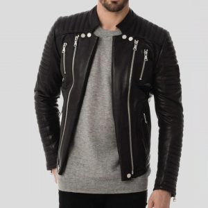 DWITE BLACK QUILTED LEATHER JACKET