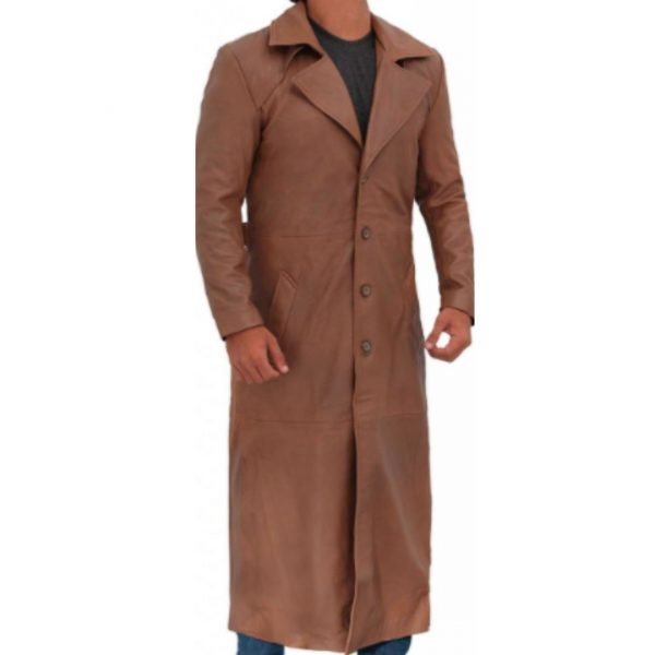 Jackson Mens Brown Leather Trench Coat