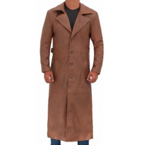 Jackson Mens Brown Leather Trench Coat