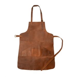 Long Multi-Pocket Brown Leather Apron