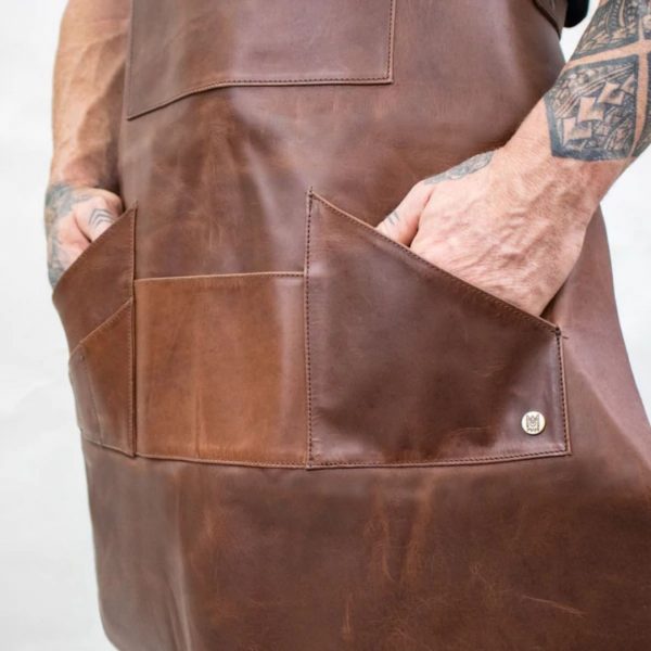 Long Multi-Pocket Brown Leather Apron