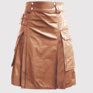 Men’s Cow Leather Pleated Kilt/LARP with Front snap Buttons.Designer series 