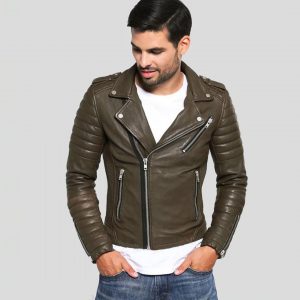 MAC ARMY GREEN QUILTED LEATHER JACKET