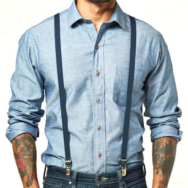 Navy Blue Skinny Elastic Suspenders
