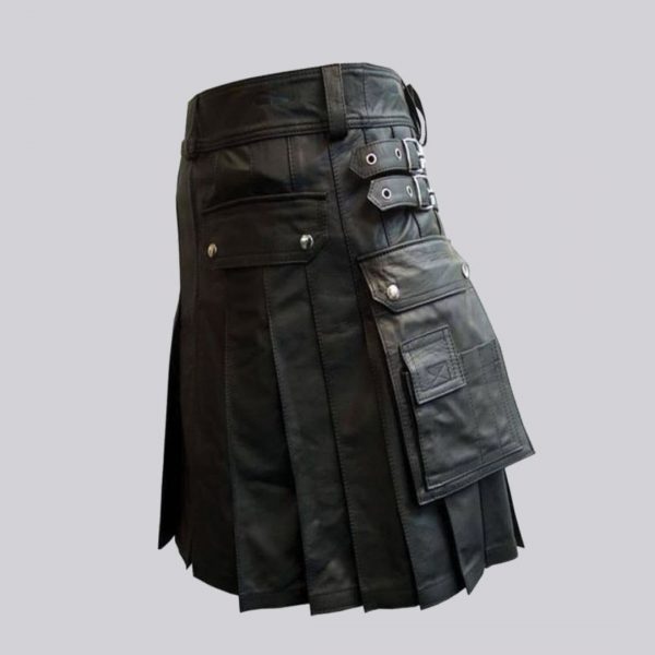New Stylish Pure Black Leather Kilt