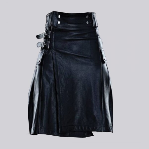 New Stylish Pure Black Leather Kilt