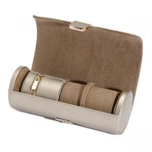 PEWTER PALERMO DOUBLE WATCH ROLL W/ JEWELRY POUCH