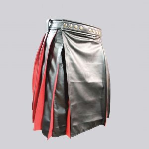 Pleated Black and Red Leather Kilt