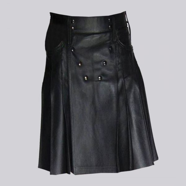 Real Leather Pleated Kilt Clubwear Utility Kilt