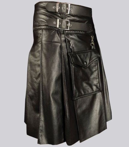 black leather utility kilt