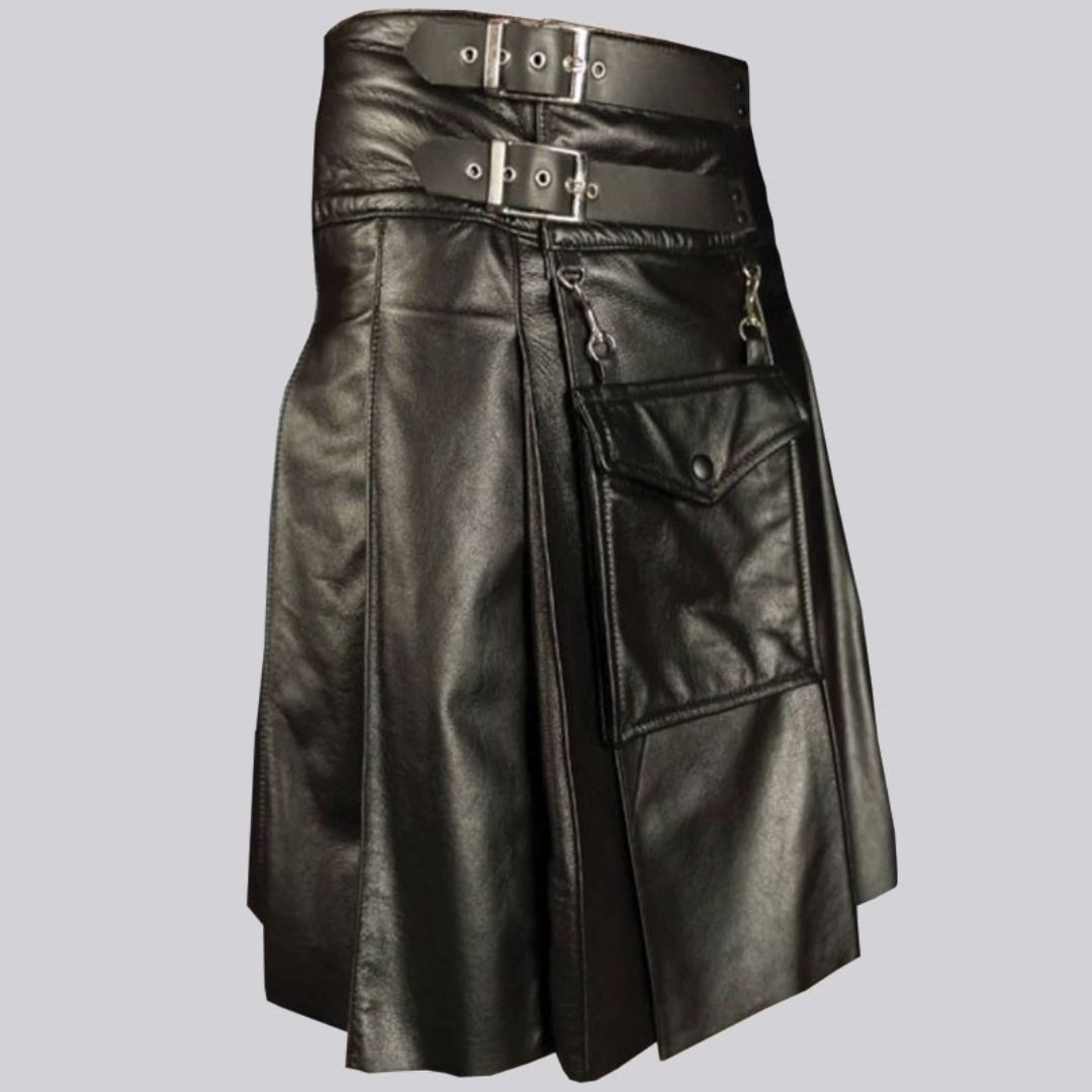 Black Leather Utility Kilt | Leatherings | Free Shipping