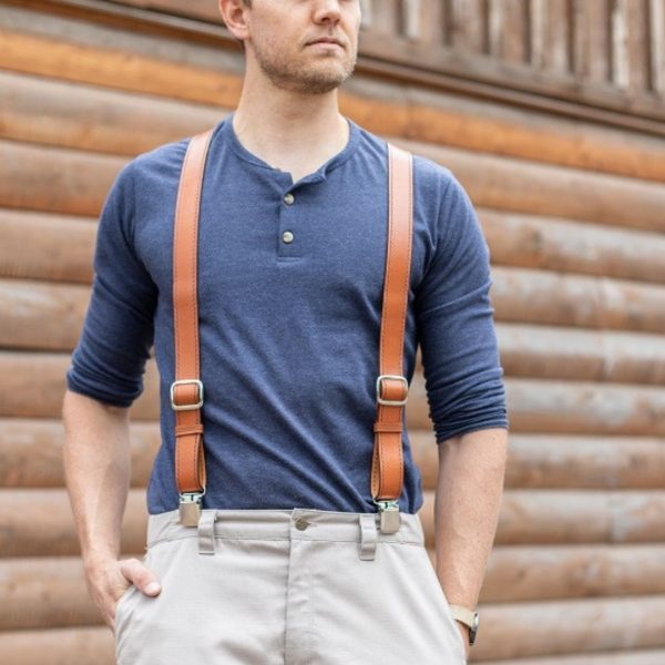 Brown Leather Suspenders for Wedding