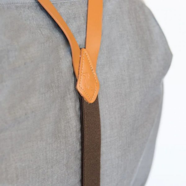 Tan Leather Skinny Suspenders with Metal Hook Closure