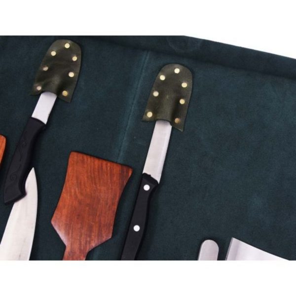 Tuscania Leather Knife Roll - Green