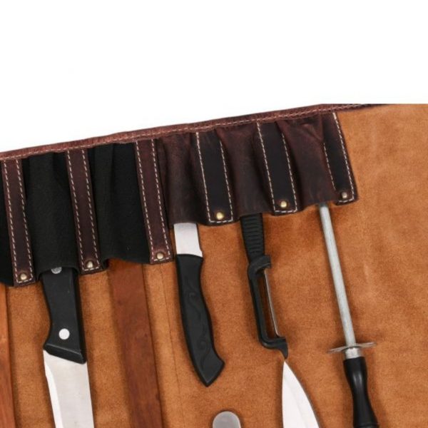 Vicenza Leather Knife Roll - Walnut Brown