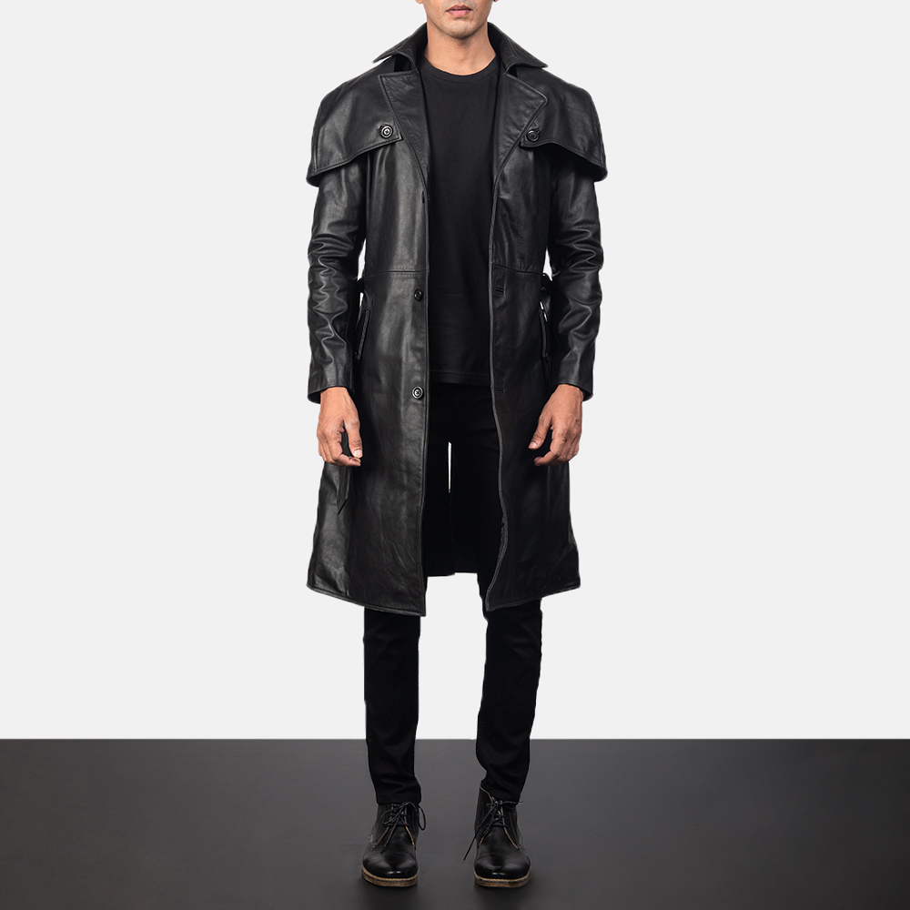 black leather duster coat