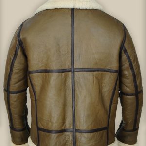 Army Greenish Brown Shearling Leather Jacket 1