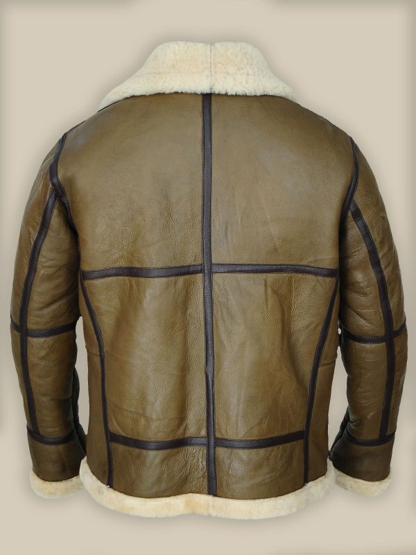 Army Greenish Brown Shearling Leather Jacket 1