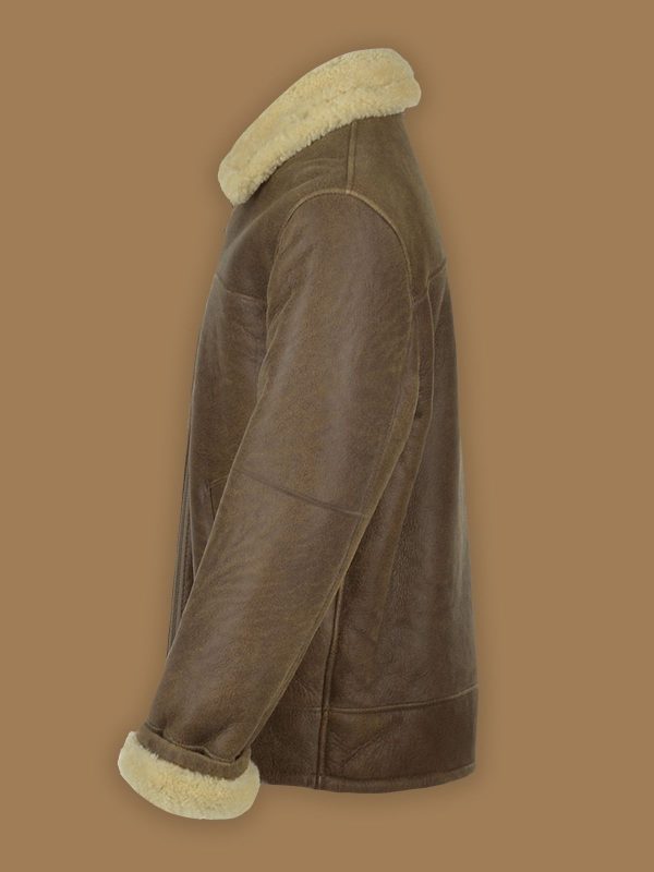 Men Brown Aviator Shearling Leather Jacket 2