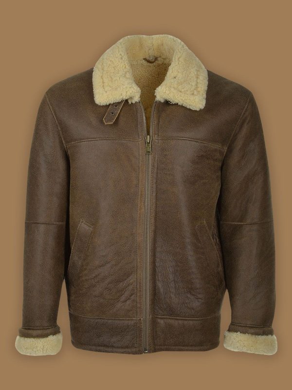 Men Brown Aviator Shearling Leather Jacket