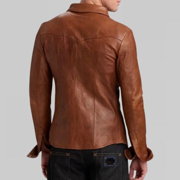 Mens High Quality Real Sheepskin Brown Leather Shirt