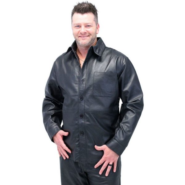 Men's Lambskin Leather Shirt - Button Down Leather Dress Shirt