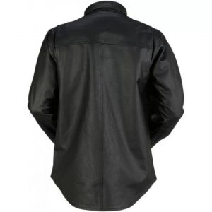 Mens Prominent Look Real Sheepskin Black Leather Shirt