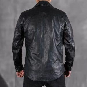 Mens Smart Look Real Sheepskin Black Leather Shirt