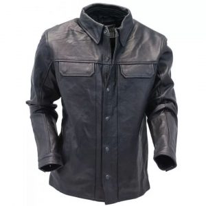 Mens Timeless Look Real Sheepskin Black Leather Shirt