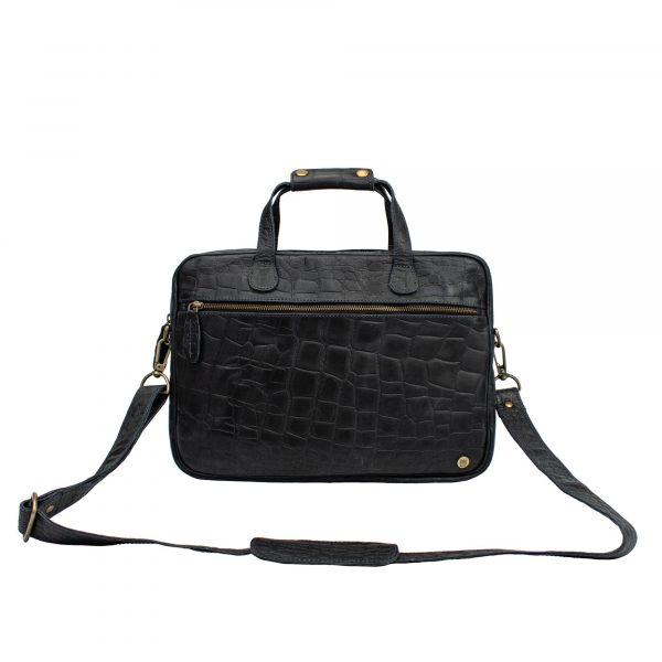 black crocodile effect leather compact laptop bag with 13 laptop capacity