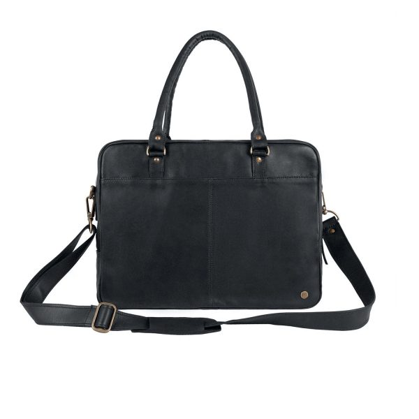 black leather zip up satchel briefcase with 15 laptop capacity
