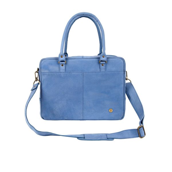 blue suede leather zip up satchel briefcase with 15 laptop capacity