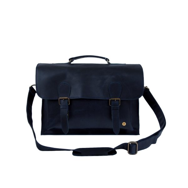 navy full grain leather messenger satchel with 15 laptop capacity