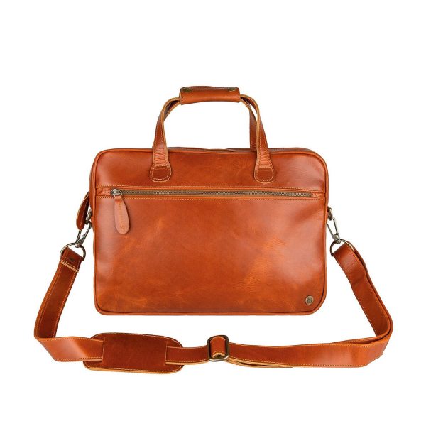 tan leather compact laptop bag with 13 laptop capacity