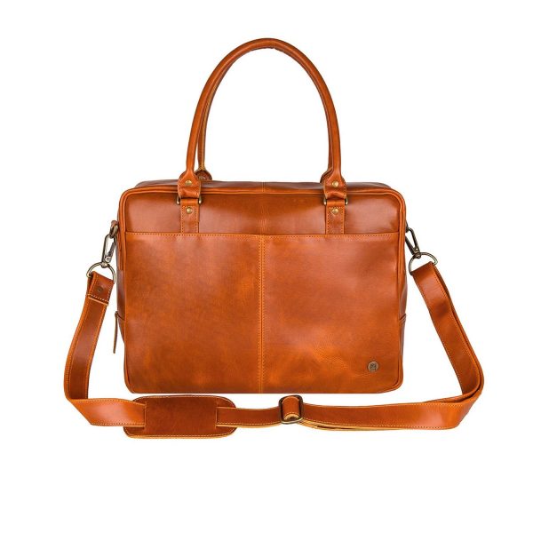 tan leather zip up satchel briefcase with 15 laptop capacity