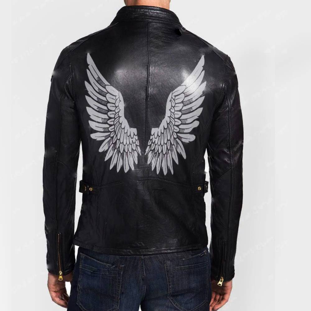 Mens Motorcycle Governer WD Angel Wings Vest Black Biker Leather Costume Jacket 