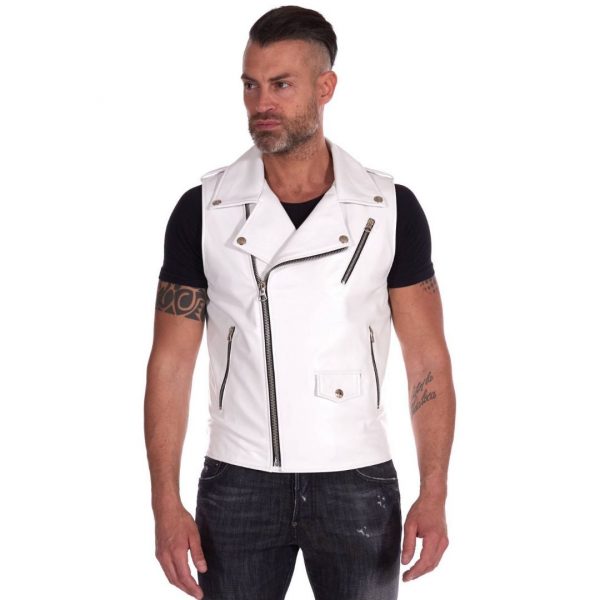 Mens White Leather Vest