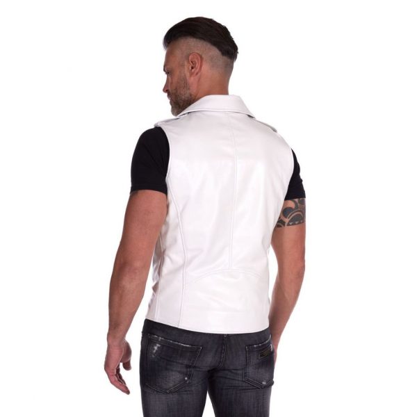 mens white leather motorcycle vest