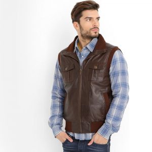 Brown Leather Cargo Vest