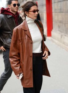 Bella Hadid Brown Leather Jacket in United States