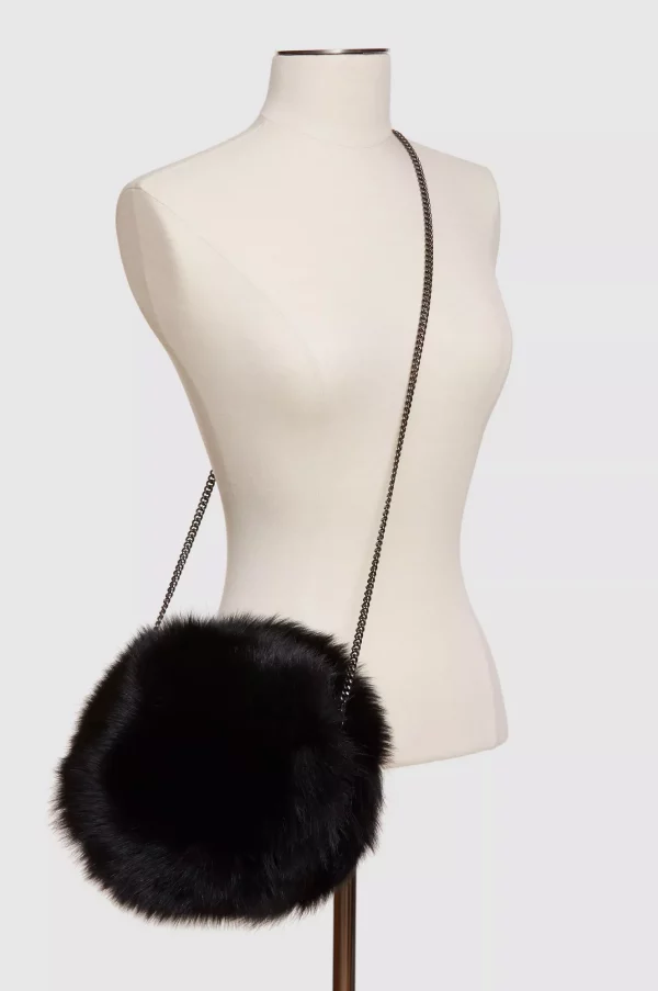 Fox Fur Canteen Shoulder Bag with Lambskin Leather Trim