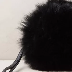 Fox Fur Canteen Shoulder Bag with Lambskin Leather Trim